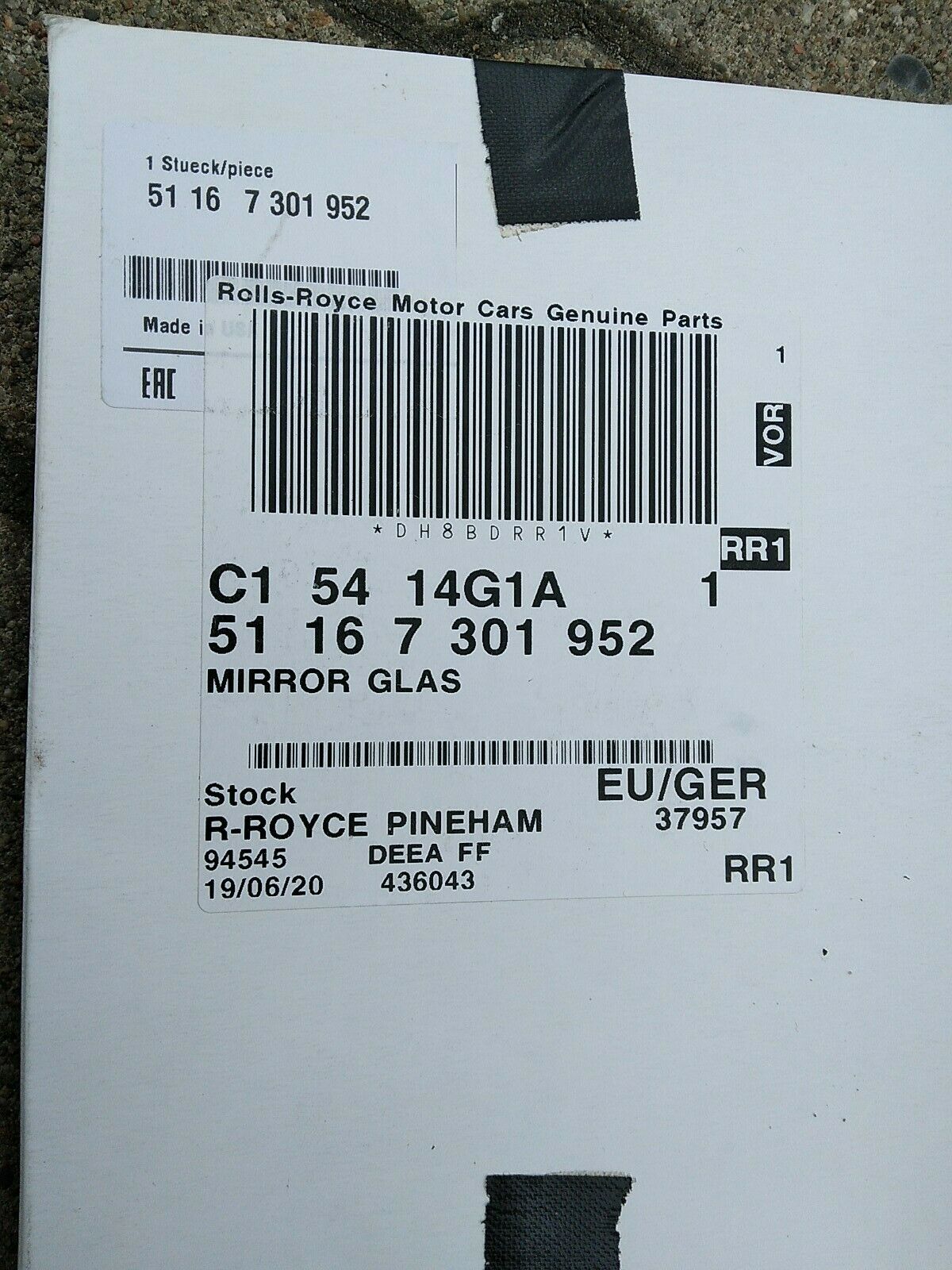 NEU ORIGINAL ROLLS ROYCE RR4 Spiegelglas Weitwinkel links 7301952 Elektrochrom